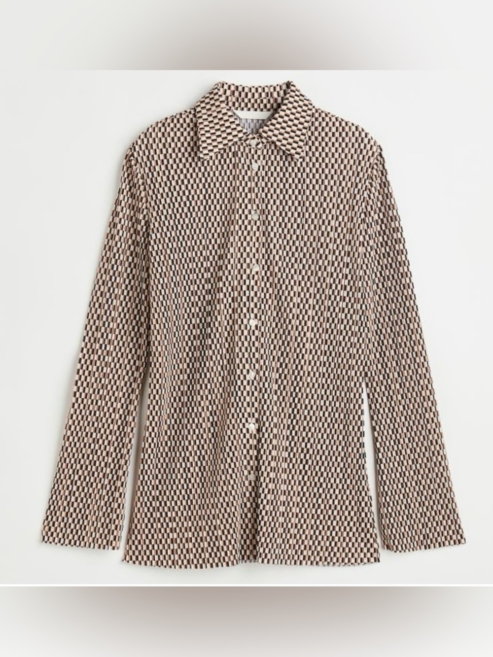 H&M Retro Geometric Flare Sleeve Button Down Shirt Brown S